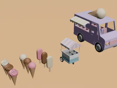 Low poly ice creams cars and trucks Summer assets pack part II Low-poly 3D model