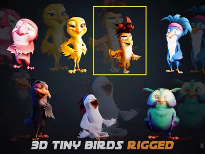3D Orange - Rigged Cartoon Bird Low-poly 3D model
