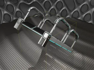 Sci-Fi Stairs - 26- Silver Blue Neon Light Version Low-poly 3D model