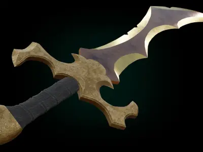 Fantasy Golden Sword Game-Ready Low-poly 3D model