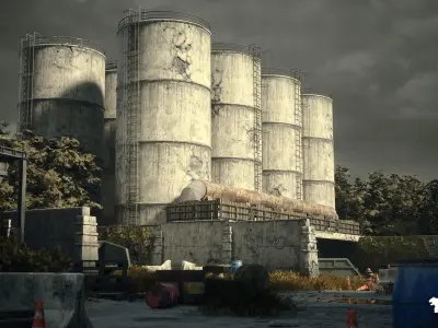 Abandoned Industrial Factory Environment Low-poly 3D model