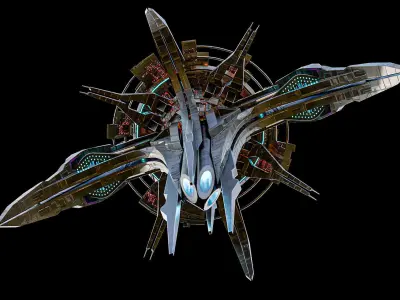 Spaceship Sci-Fi Umbrella Mothership Lowpoly Low-poly 3D model