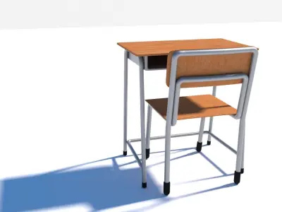 Japanese School Desk and Chair Set Free 3D model