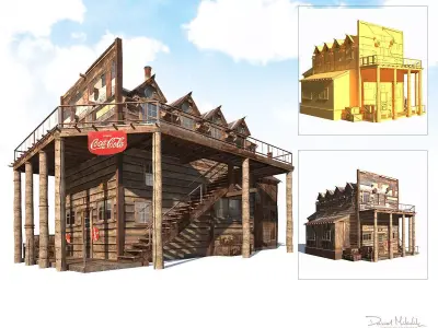 Wild West Hotel Building Low Poly Low-poly 3D model