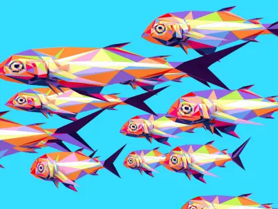 Animated Low Poly Pop Art Flock Sea Fish Low-poly 3D model