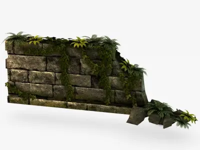 Jungle broken rock wall 3D model