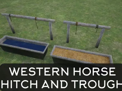 Lowpoly Western Horse Hitch And Trough Low-poly 3D model