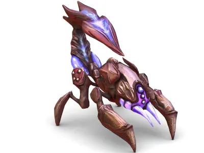 pink alien UFO mutant scorpion Low-poly 3D model