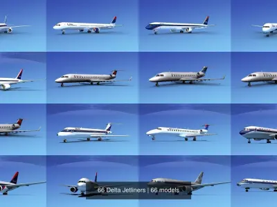 66 Delta Jetliners 3D Model Collection