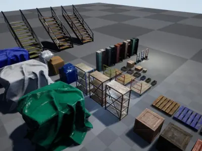 Warehouse Stuff and UE4 Low-poly 3D model