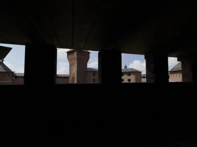 Fortress brick castle in middle of field Low-poly 3D model