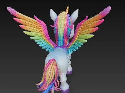 Unicorn Pony Rainbow Realistic 3D Model Basic - Low Poly Low-poly 3D model