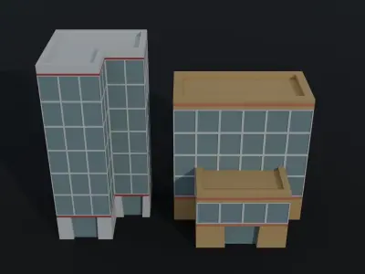 Cartoon city houses Polygonal Style Low-poly 3D model