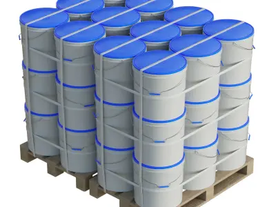 Plastic Paint Buckets On Wood Pallets 3D model