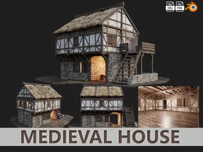 Medieval Old House PBR 4K GameReady Pack 13 to 16 Low-poly 3D model