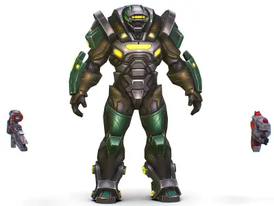 Cartoon Sci-Fi Cyborg Drone Heavy Sniper Low-poly 3D model