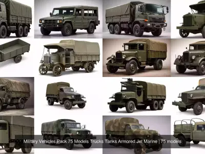 Military Vehicles Pack 75 Models Trucks Tanks Armored Jet Marine