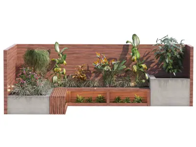 Corner bench seating with planter Low-poly 3D model