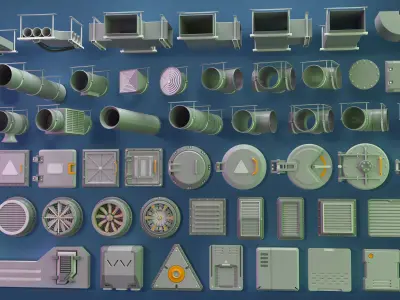 Industrial Kitbash - 8 - 55 pieces 3D model