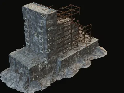 DESTROYED BUILDING 6 Low-poly 3D model