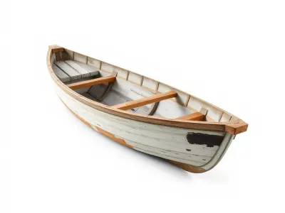 Weathered Rowboat with Cracked Hull and Oars model pack Low-poly 3D model
