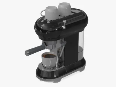 Smeg Espresso Coffee Machine Black with Coffee and Two Cups 3D model