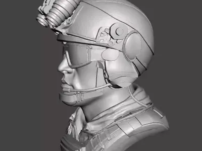 Modern Tactical Soldier Bust  Military Helmet Figure  3D print model