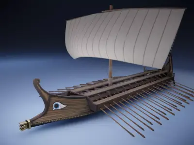 Bireme viking ship Low-poly 3D model