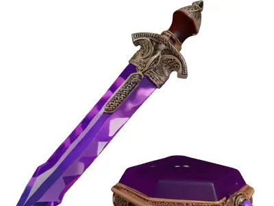 Glowing Crystal Dagger with Purple Gem 3D model