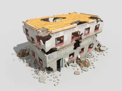 low poly destroyed building 6 Low-poly 3D model