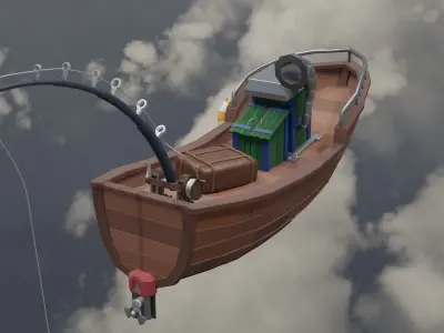 low poly fishsing boat Low-poly 3D model