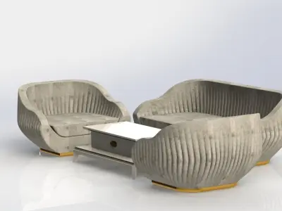 sofa 2 armchairs and coffee table   Free 3D model