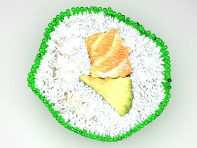 Sushi Roll With Green Caviars 3D model