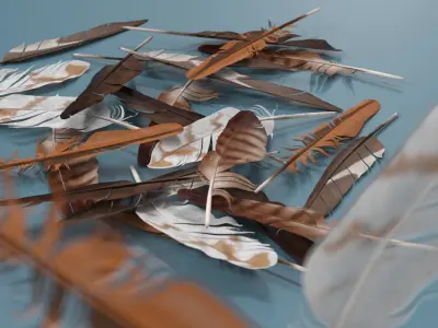 Mixed Bird Feathers Pile Multicolor 3D model