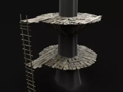 TREE PLATFORM WOODEN CONSTRUCTION SCOUT TOWER WATCHTOWER NEXTGEN Low-poly 3D model