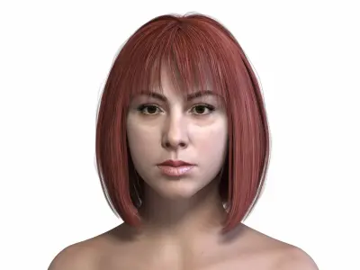 Realistic Bob Haircut with Bangs 3D Red Hair 3D model