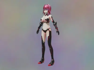G Heart anime girl with hair Low-poly 3D model