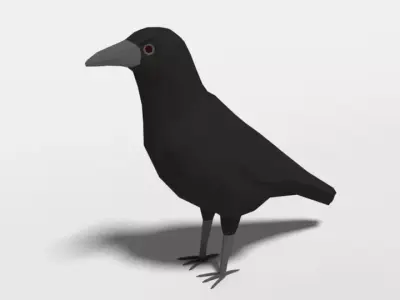 Low Poly Cartoon Crow Low-poly 3D model