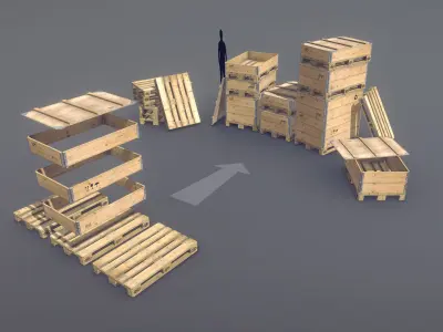 Cargo Wood Pallets Collars Cover EUR EPAL vr-1 Low-poly 3D model