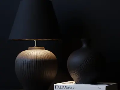  Eno Ceramic Kelantis Carved Shade Lamp Model, Black 