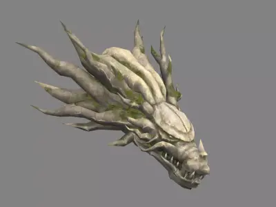 Evil dragon head stone sculpture Low-poly 3D model