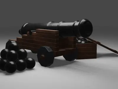 cannon with balls Free 3D model