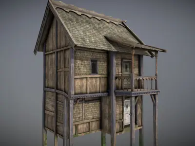 Medieval Lake Village - House 8 with interiors Low-poly 3D model