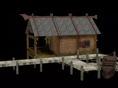 Old Style Fishing Hut Low-poly 3D model