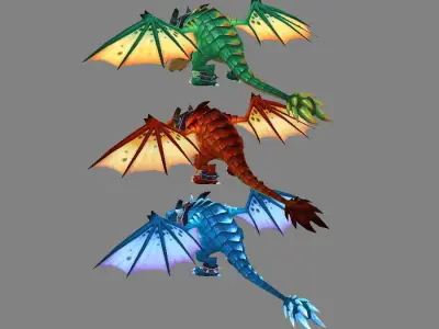 Cartoon Fire Dragon - Poisonous Dragon - Ice Dragon Low-poly 3D model