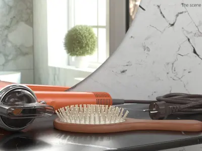 Electric Hair Dryer with Wooden Brush 3D model