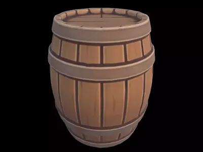 Low Poly Stylized Medieval Wooden Barrel Variant B Low-poly 3D model