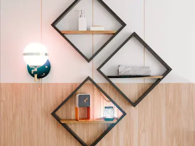 Modern Geometric Diamond Wall Shelf Set  Free 3D model
