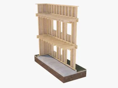 Timber Frame House Structural Section 3D model