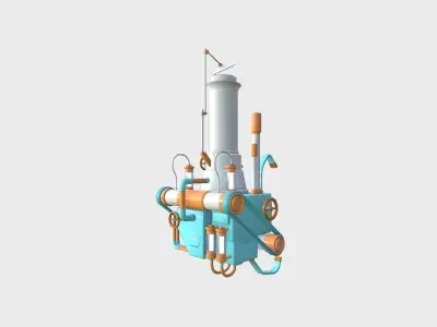 Steampunk Backpack 14 Blue Cartoon - Character Design Fashion Low-poly 3D model